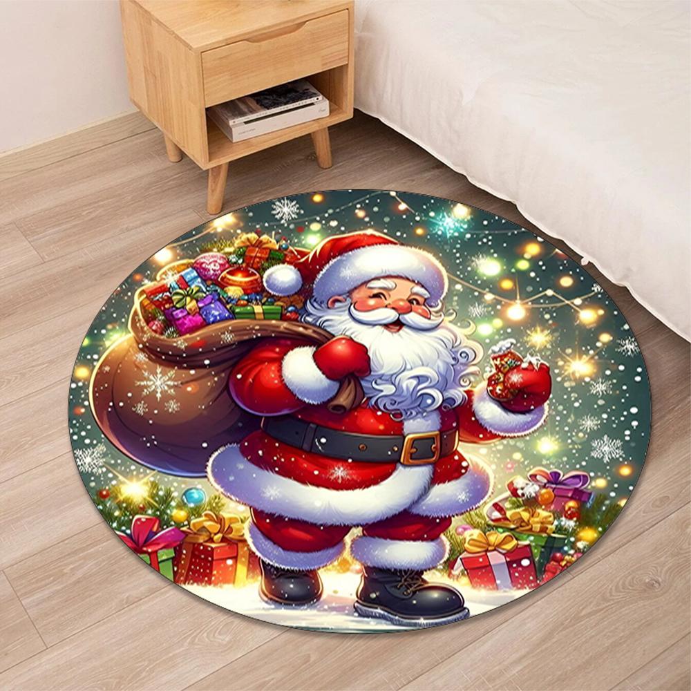 Christmas Santa Claus Printed Round Rug Carpet Chair Rug Area Rug Entryway Doormats,for Office Chair Living Room Bedroom Kitchen Room.