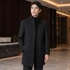 Men's Autumn Winter Mid-Length Woolen Coat with Stand Collar and Detachable Down Liner