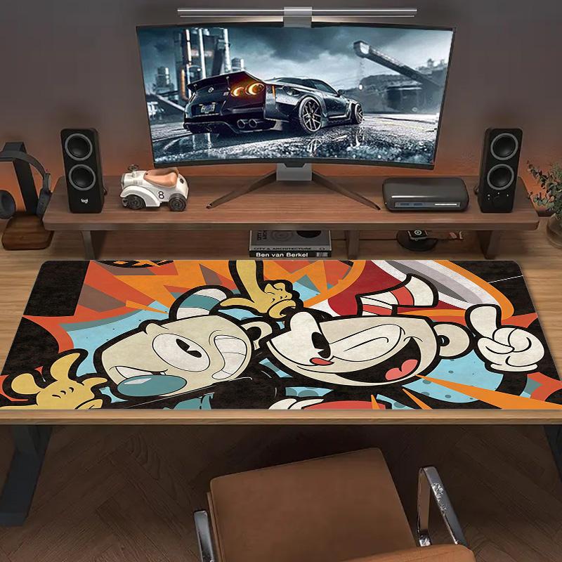 Cuphead & Mugman Druck Kissen Rutschfest Laptop Tablet Großes Mauspads XXL Matte Mini-PC Spielmatte Mit Verriegelter Kante