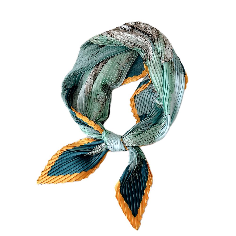 70 Pleated Diamond Silk Scarf for Women - Versatile Spring/Summer Neckerchief & Hairband