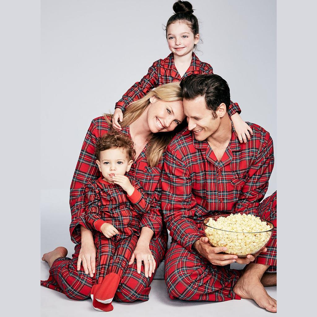 Classic Plaid Casual Family Matching Long Sleeve Top + Pants Set Family Matching Set