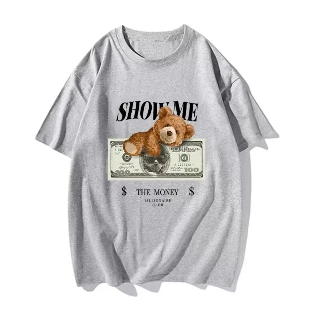 2024 Summer Men's T Shirt High Quality Fashion Cotton Cartoon Bear Print Short Sleeve Y2k Tops Women Men Clothing Oversized Tees