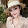 French Vacation Style Polka Dot Flat Top Top Hat Women's Summer Elegant Pearl Straw Hat Travel Seaside Sun Protection Hat
