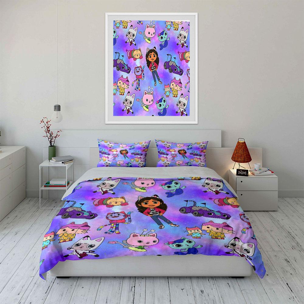 "Cartoon Cats & Girl Bedding Set" Bedding Duvet Cover Set Duvet Cover Pillowcases (1 * Duvet Cover 2 * Pillowcases, Without Duvet Insert)