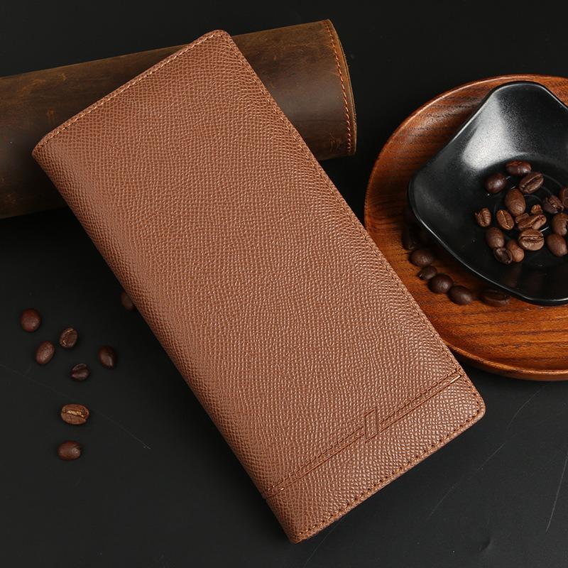 

New wallet Men s long wallet Stylish and simple Qingduo card position capacity Soft wallet Business suit bag коричневий