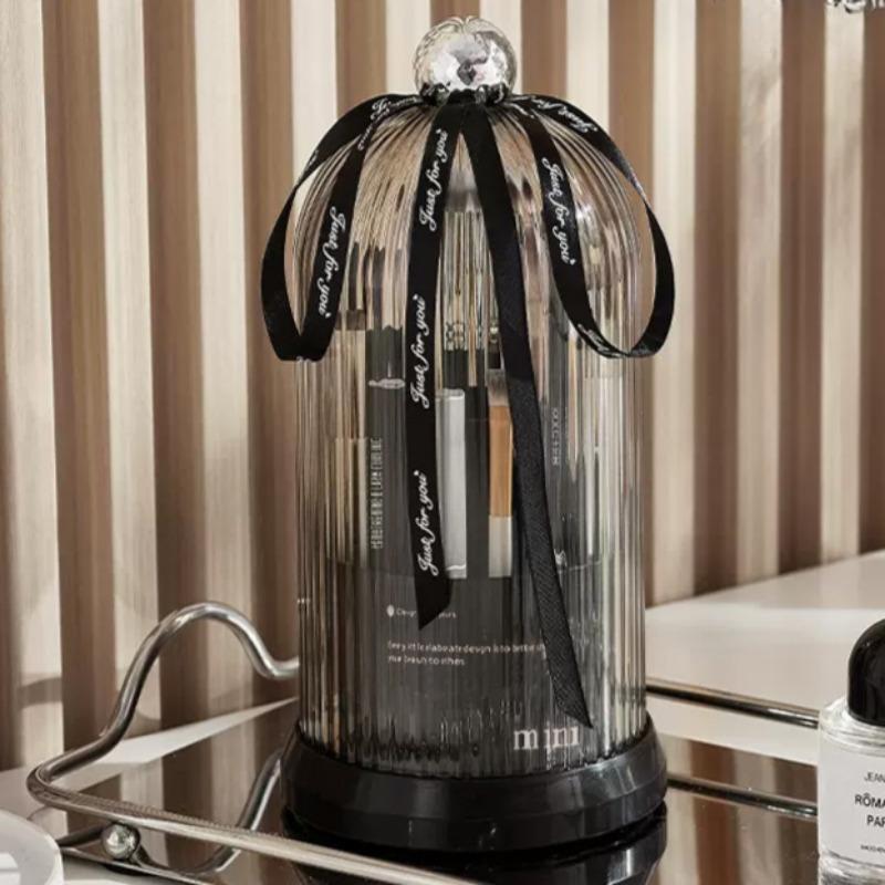 

360° Rotating Make Up Organizer With Lid Luxury Cosmetic Brushes Holder Lipstick Eyebrow Pencil Holder Eye Shadow Storage Box чорний