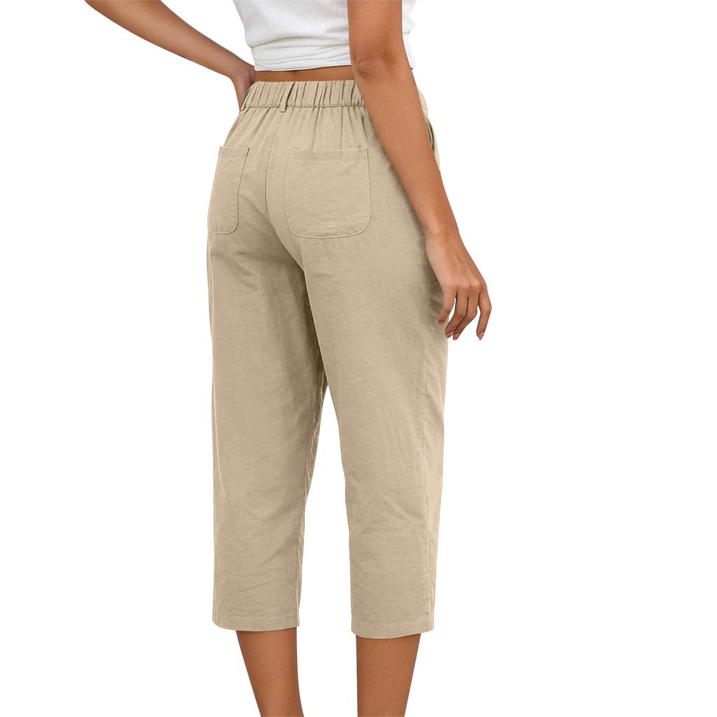 Pantaloni Capricci Larghi Elasticizzati a Vita Alta 3/4 da Donna Vestibilità Casual Pantaloni Lunghi con Tasche