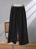Hohe Taille Baumwolle Leinen Damen Weite Beine Verkürzte Hosen - Koreanischer Stil, Große Größen, Kordelzug, für Frühling, Sommer, Herbst
