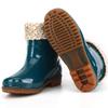 Aote Rain Low Tube Fleece Warm Rain Shoes Women's Labor Insurance Low Top Rain Boots Cotton Three Waterproof Shoes