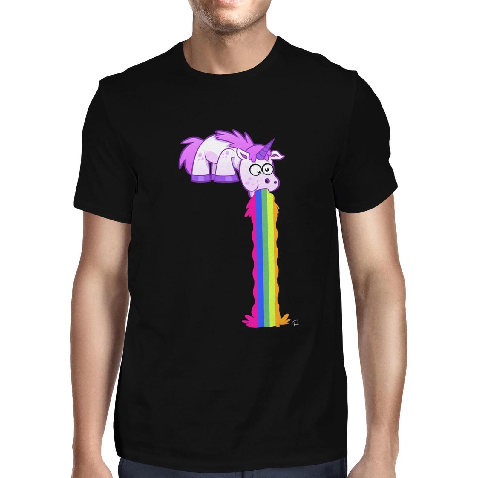 1Tee Mens Unicorn Puking and Being Sick Rainbow Juice T-Shirt XXL