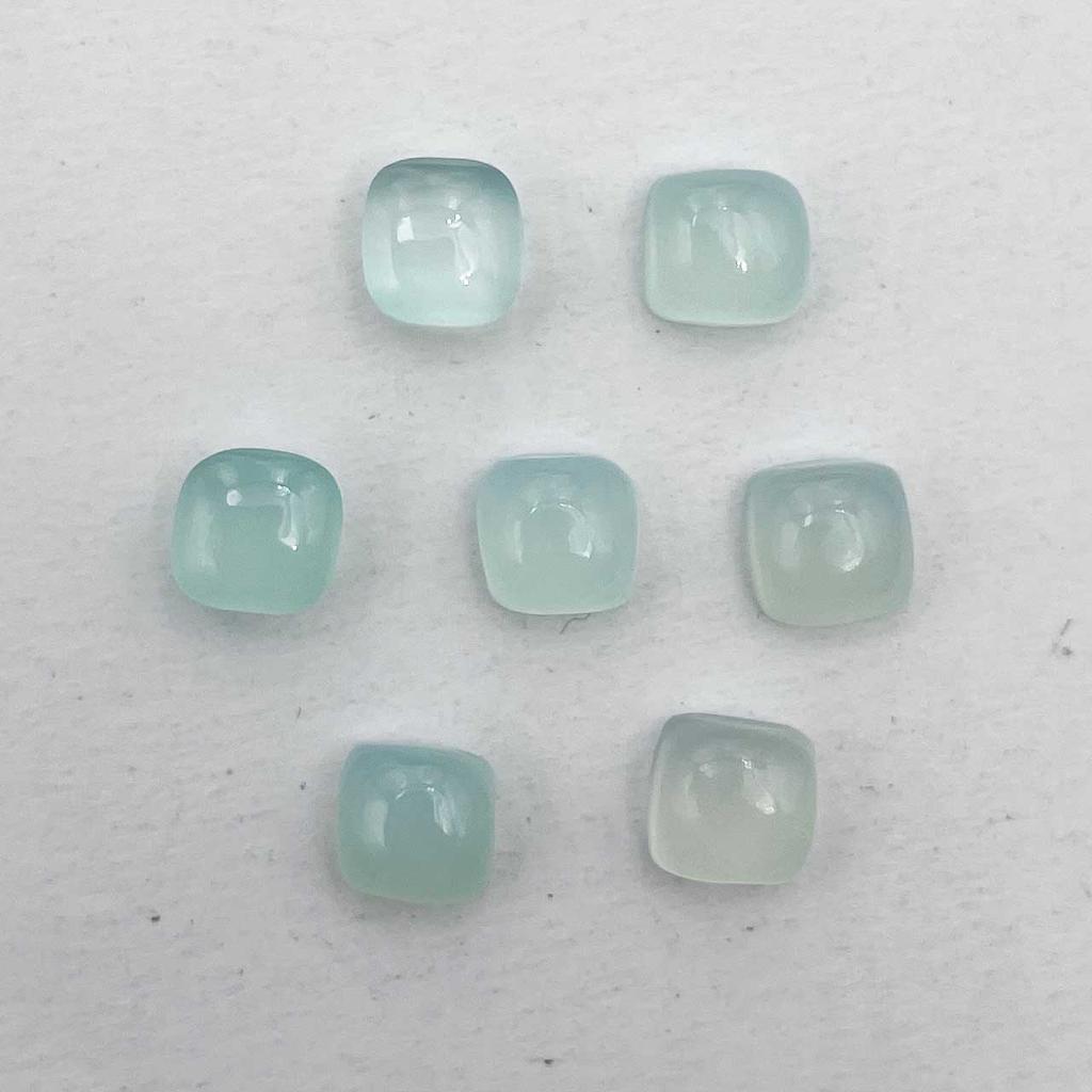 Natural Aqua Chalcedony Square Cushion Cabochon Loose Gemstone Lot 13 Pcs 6 MM 17 CT For Jewelry Making