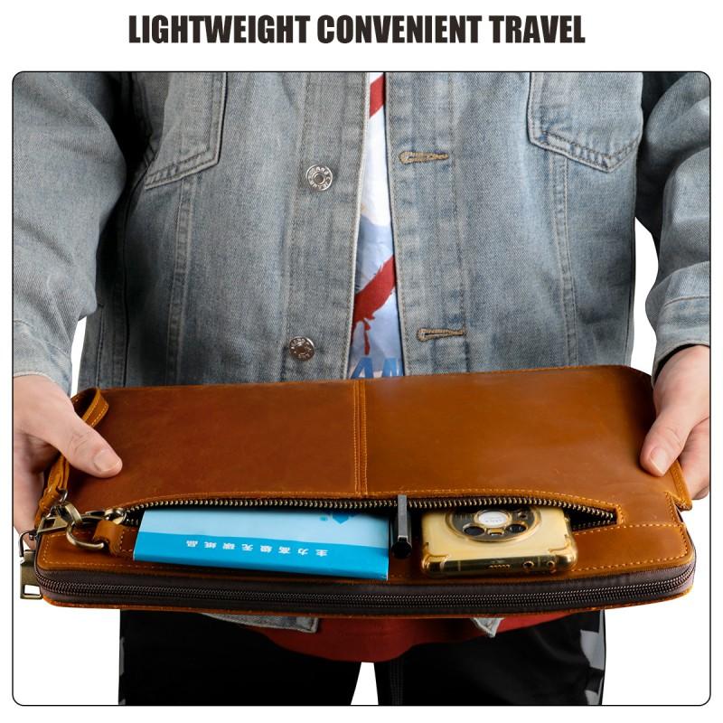 Genuine Crazy Horse Leather Laptop Sleeve Case 14-inch MacBook Pro M1/M2/M3 Men Women Neutral Style Handheld Bag