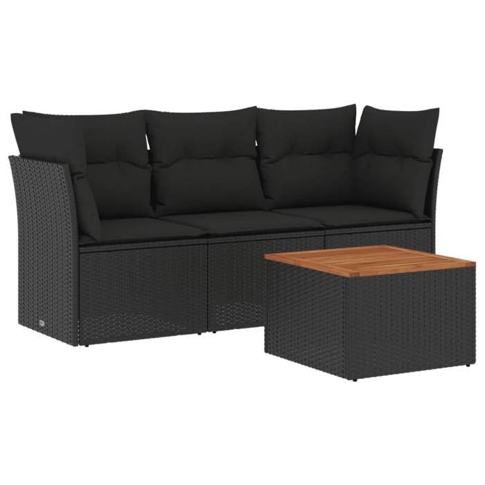 VidaXL Garden Lounge Set with Cushions 4 Pcs, Patio Sofas, Furniture Set, Outdoor Terrace Furniture, Black 3255796