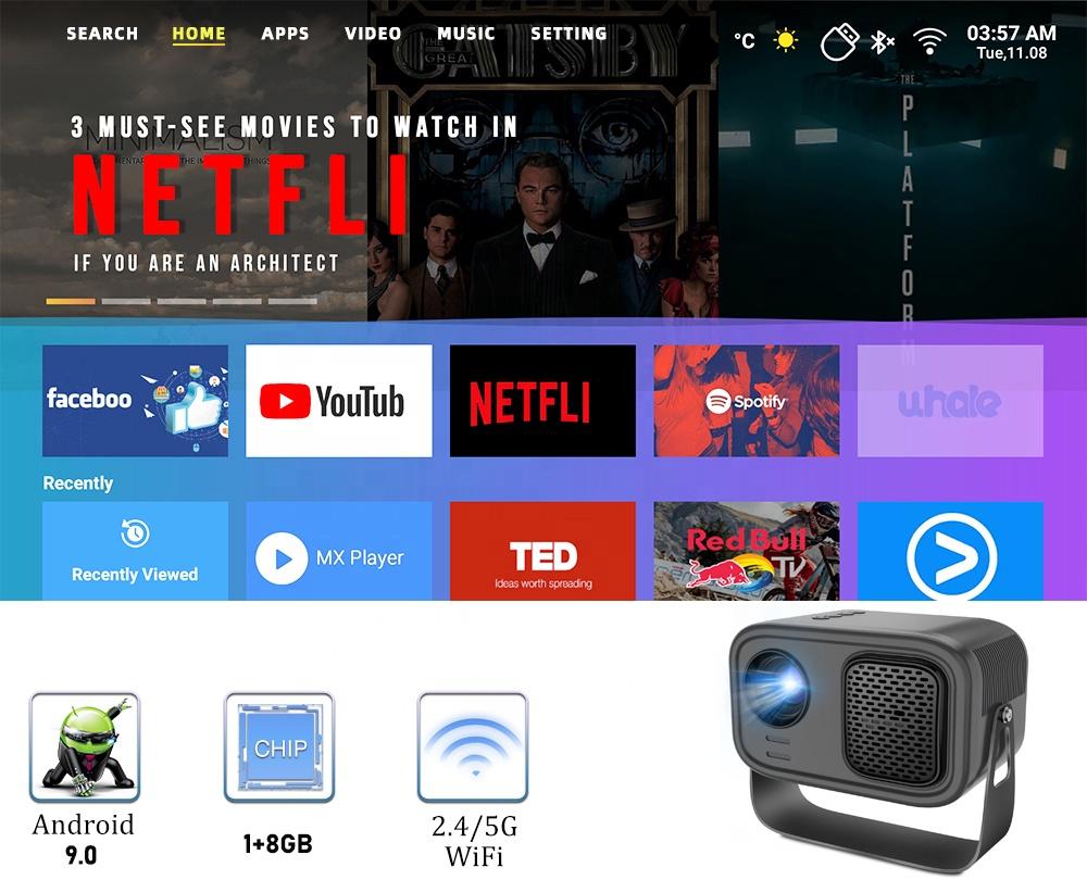 2026 Newest K3 Camping Smart Portable Quad Core Android 11 System Dual WiFi LCD Video 720P Home Theater Beamer 4K Projector