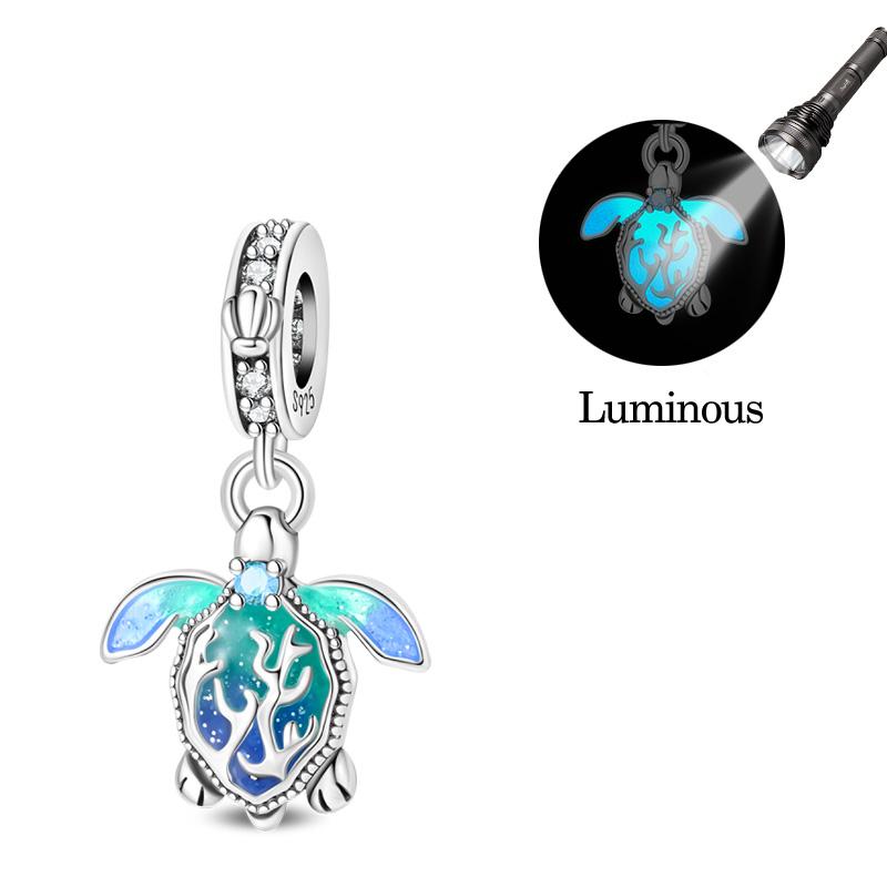 925 Silver Luminous Blue Ocean Series Octopus Starfish Charms Beads For Women Fit Bracelet DIY Jewelry Gifts