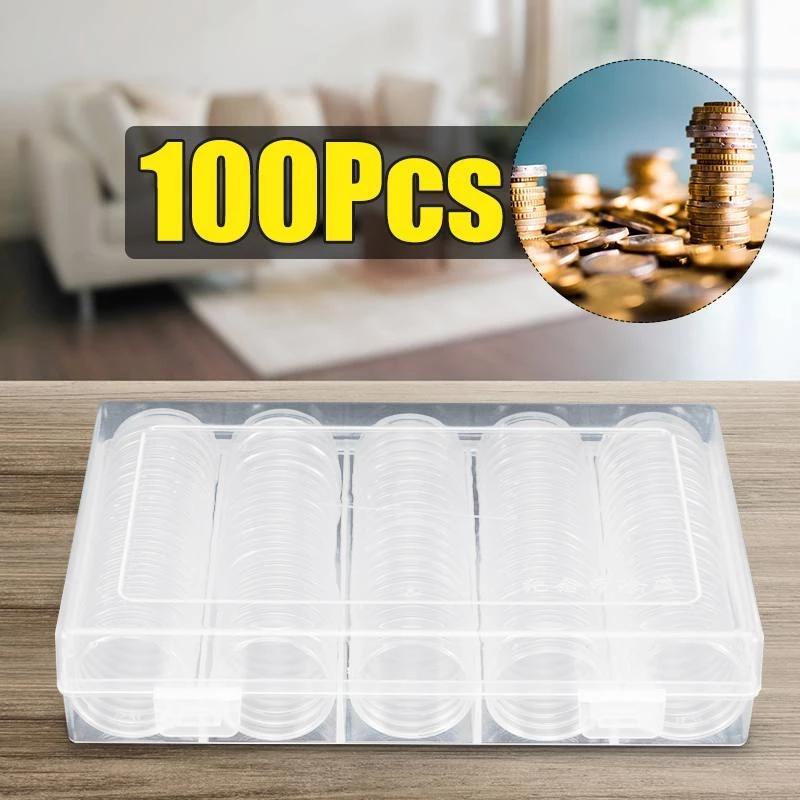 100Pcs/Box 17/20/25/27/30mm Transparent Round Coin Box Capsules Storage Coin Collection Holder Containers Home Supplies