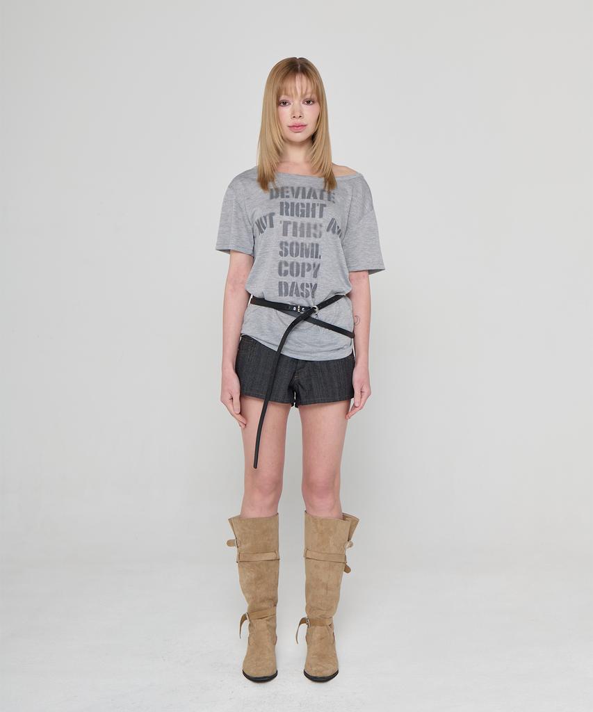 5OML Blur Lettering Short Sleeve Melange Gray