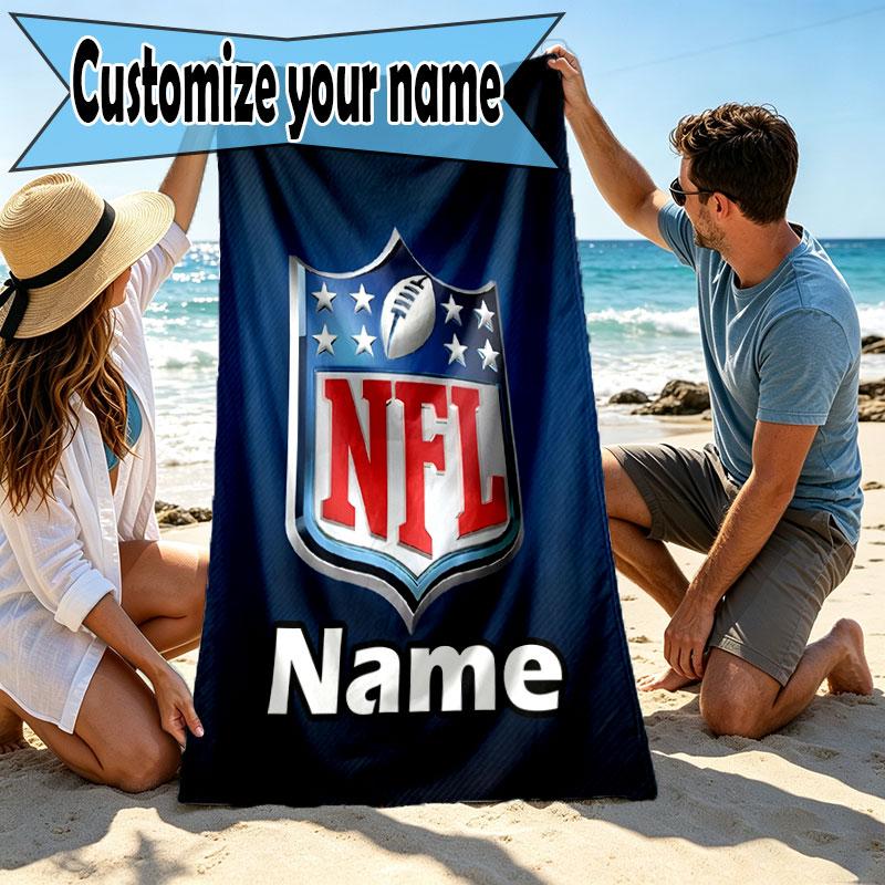 Custom Name Personalized NFL Print Beach Towel, for Trip Camping Beach Party Home Decor, Birthday Gift for Family & Friends