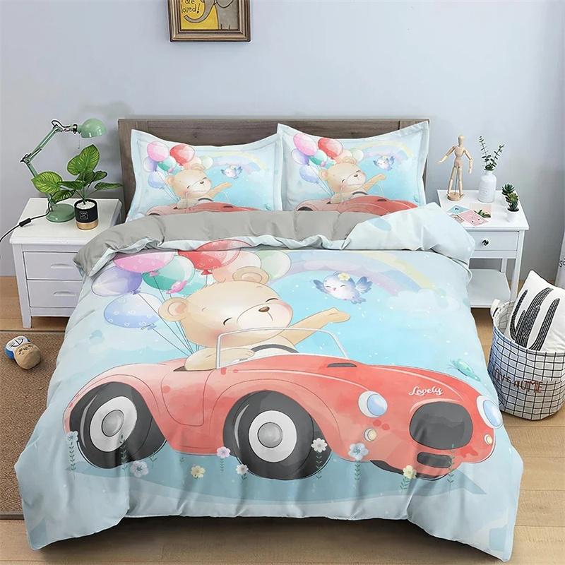 Cartoon Animal Duvet Cover Set Kids Lion Hippo Giraffe Pattern Bedding Set,Duvet Cover Comforter Bed Set Quilt Cover Pillowcase