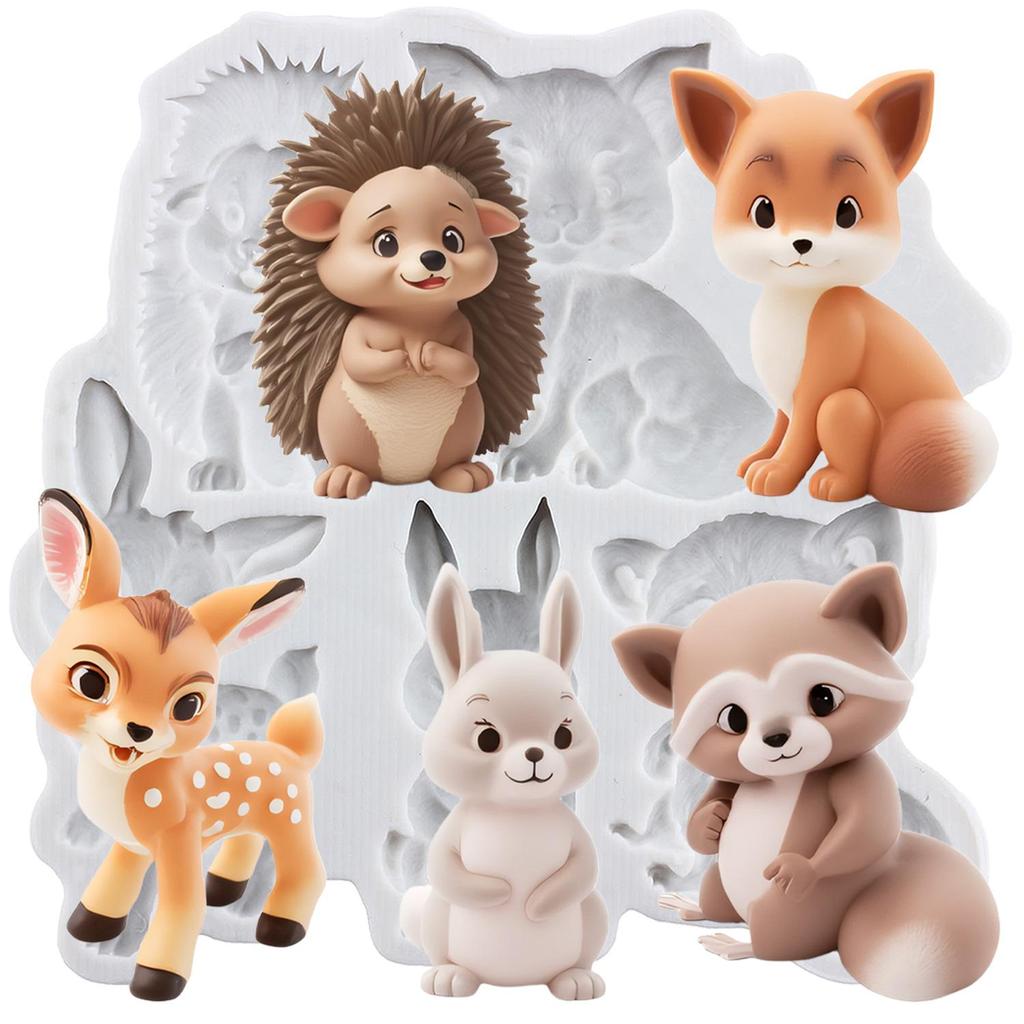 Animal Themed Silicone Molds Fox Squirrel Rabbit Sika Deer Fondant Mold Cake Decorating Tools Cupcake Topper Candy Chocolate Gumpaste Mold