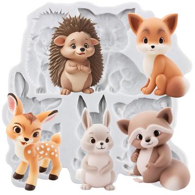 Moldes de Silicona con Tema de Animales Zorro Ardilla Conejo Ciervo Sika Molde para Fondant Herramientas para Decorar Pasteles Topper para Cupcakes Caramelo Chocolate Molde para Gumpaste