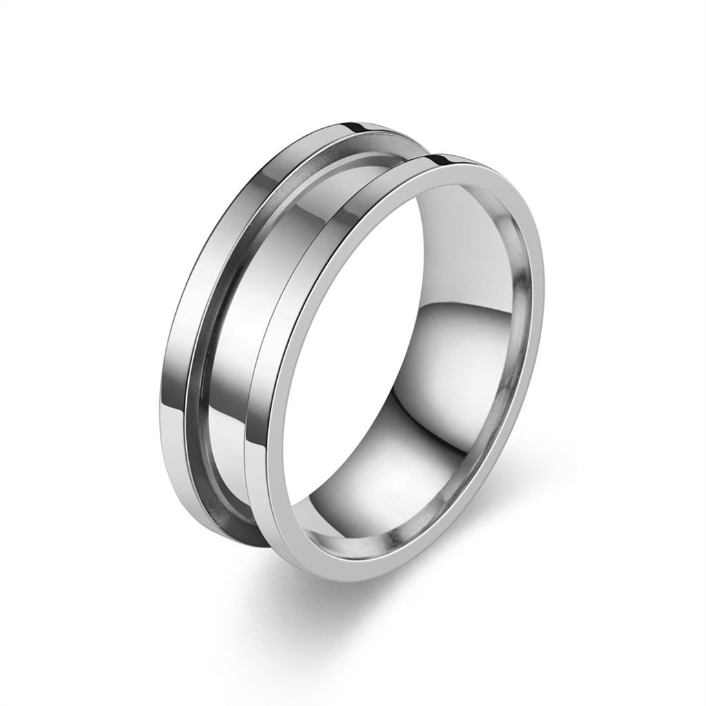 Cool Men's 8mm Black Titanium Wedding Band Rings Double Minimalist Black Groove Beveled Edge Stainless Steel Engagement Ring Men