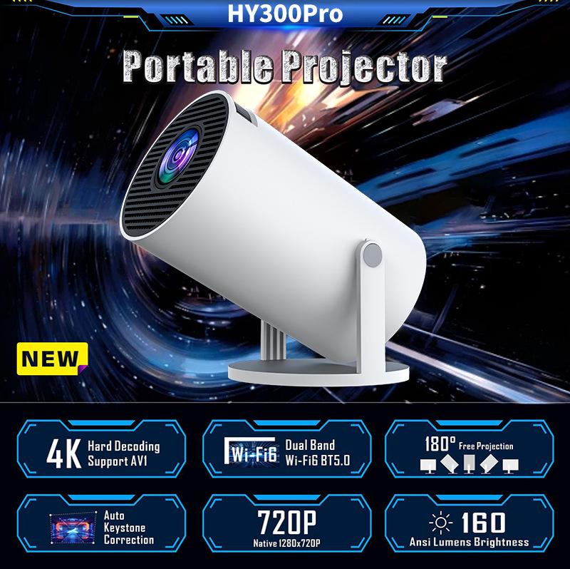 

HY300PRO 4K Короткофокусний Портативний Проєктор з Android, Bluetooth та 5G Підключенням AU Plug