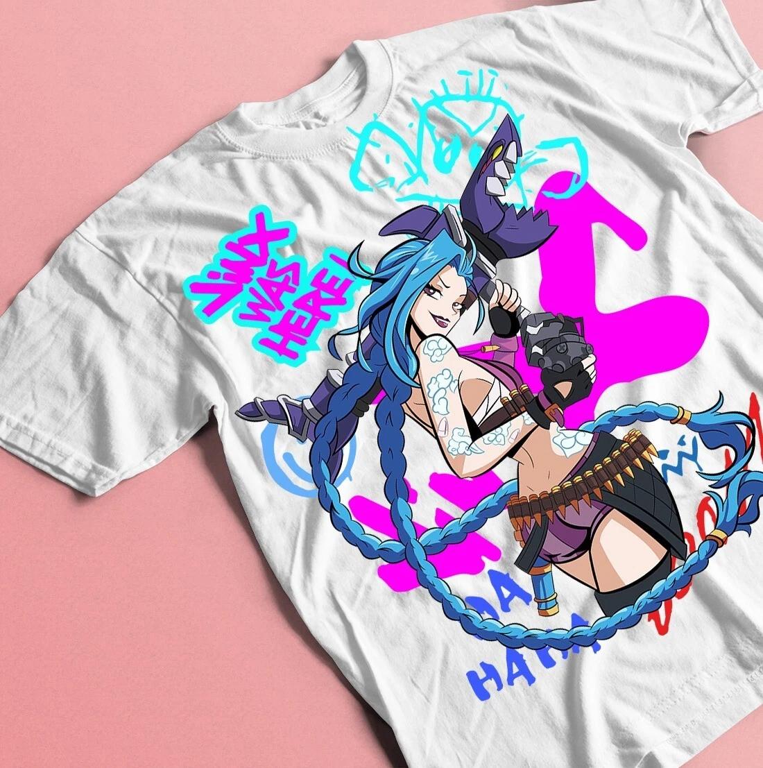 Футболка Jinx Arcane Японское Аниме Мультфильм Jinx Arcane Графическая Футболка Все Размеры 2XL