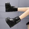 Fashion Spring 13cm Heel Thick Sole Mid-Calf Boots for Petite Women - Black/White Warm Stylish Height-Increasing Smoke Tube Design