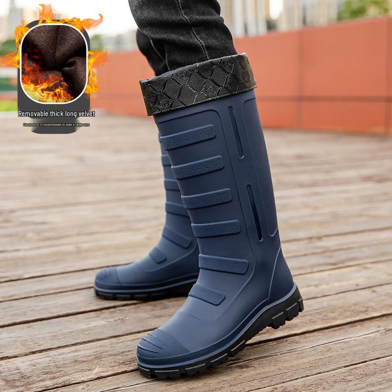 Men's Waterproof Non-Slip High-Top Rubber Rain Boots for Fishing and Car Wash