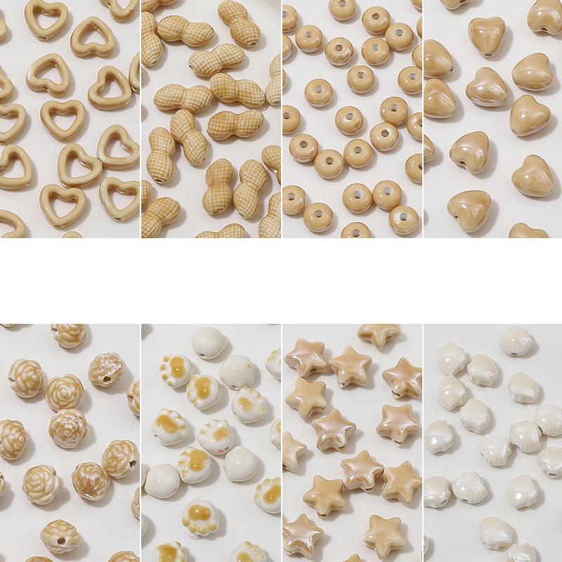 1–10 Stück handgefertigte Keramik-Porzellanperlen, Kugel, Bär, Stern, Herz, Blume, Perlen, Charms für Halskette, Armband, Schlüsselanhänger, DIY-Schmuckherstellung