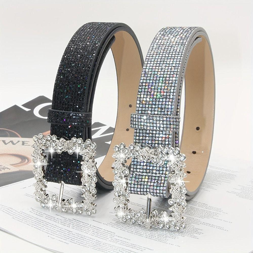 Adjustable Sparkling Waistband Luxury PU Leather Belt Fashion Women's Jeans Belt Versatile Use