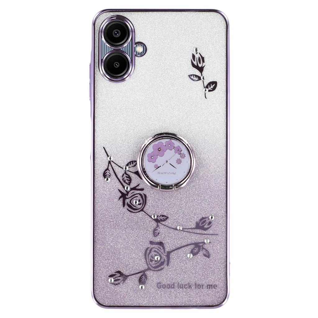 KADEM For Samsung Galaxy A05 4G Case Ring Kickstand TPU Flowers Phone Cover Gradient Glitter