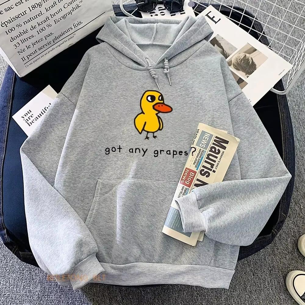The Duck Song Got Any Grapes Graphic Hoodie Women Kawaii Cartoon Print Winter Casual Soft Comfortable Pullover Sweatshirt Versatile Daily Outfit