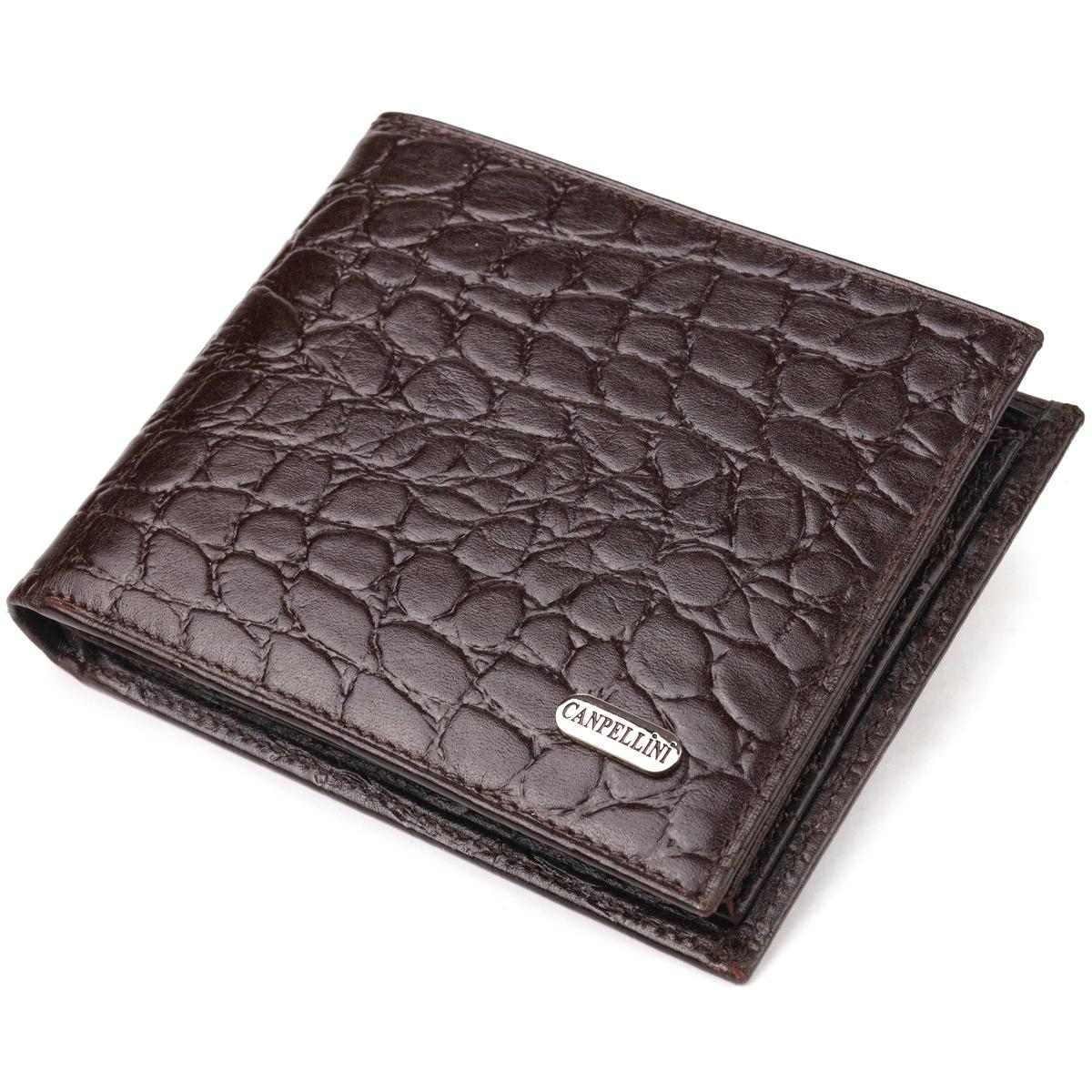 

Цікавий чоловічий гаманець у два складення з натуральної фактурної шкіри з тисненням під крокодила CANPELLINI Purse 21583