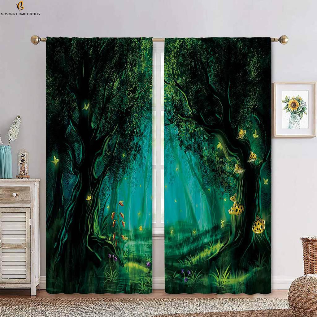 Fantasy Cartoon World Mushroom 3d Printing Curtain Bedroom Kitchen Living Room Children's Room Decorative Curtain 2 Pieces