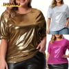 Women's Fashion Casual Solid Color Print Short Sleeve O-Neck Blouses & Shirts