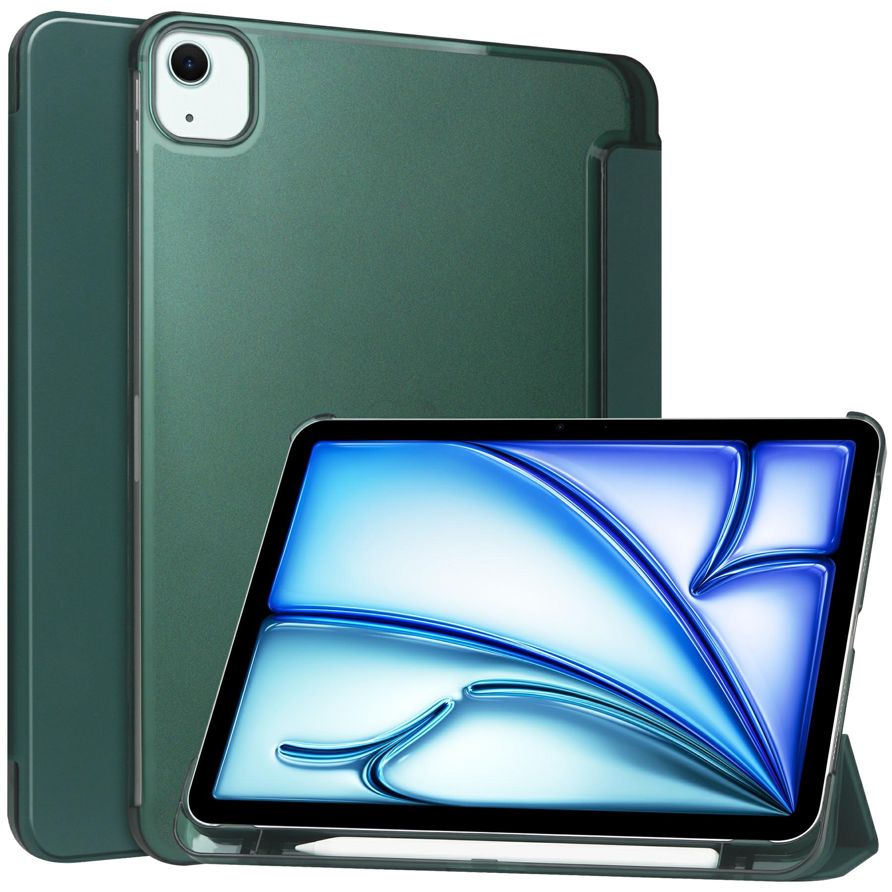 

Для iPad Air 11 (2025)/(2024) Чохол PU Шкіра Розумна Обкладинка для Планшета Гладка Матова Задня Панель, Вбудований Тримач для Олівця Blackish Green