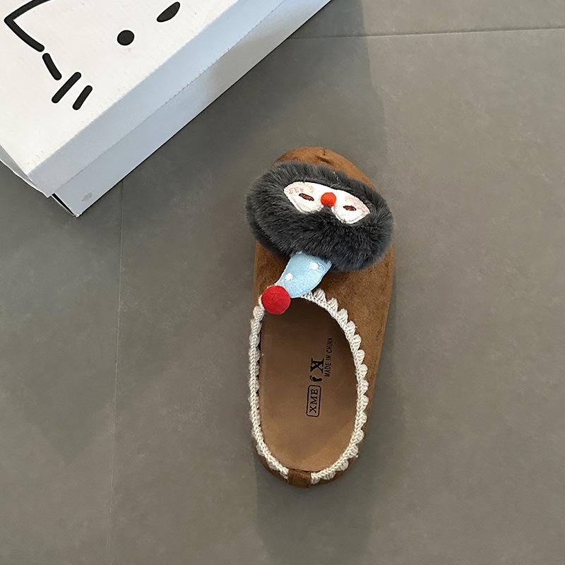 Piaohong cute cartoon doll lace thick-soled bag head fluffy slippers women wear flat cotton slippers cotton shoes in autumn and winter