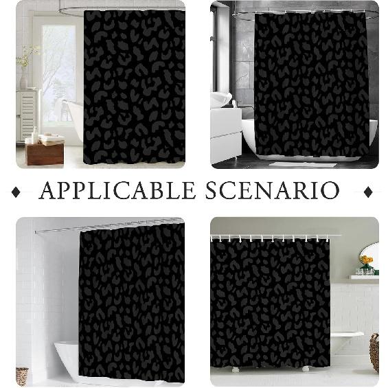 Leopard Cheetah Shower Curtain (72" x 72"), Black Leopard Cheetah Print Shower Curtain,Polyester Fabric Print Shower Curtain Set for Bathroom with 12