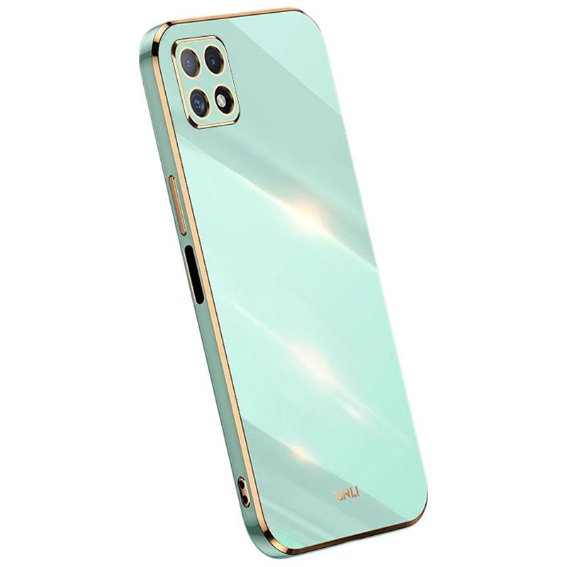 

XINLI Phone Case for Samsung Galaxy A22 5G (EU Version),Electroplating Golden Edge Bump Proof TPU Protective Cover Cyan