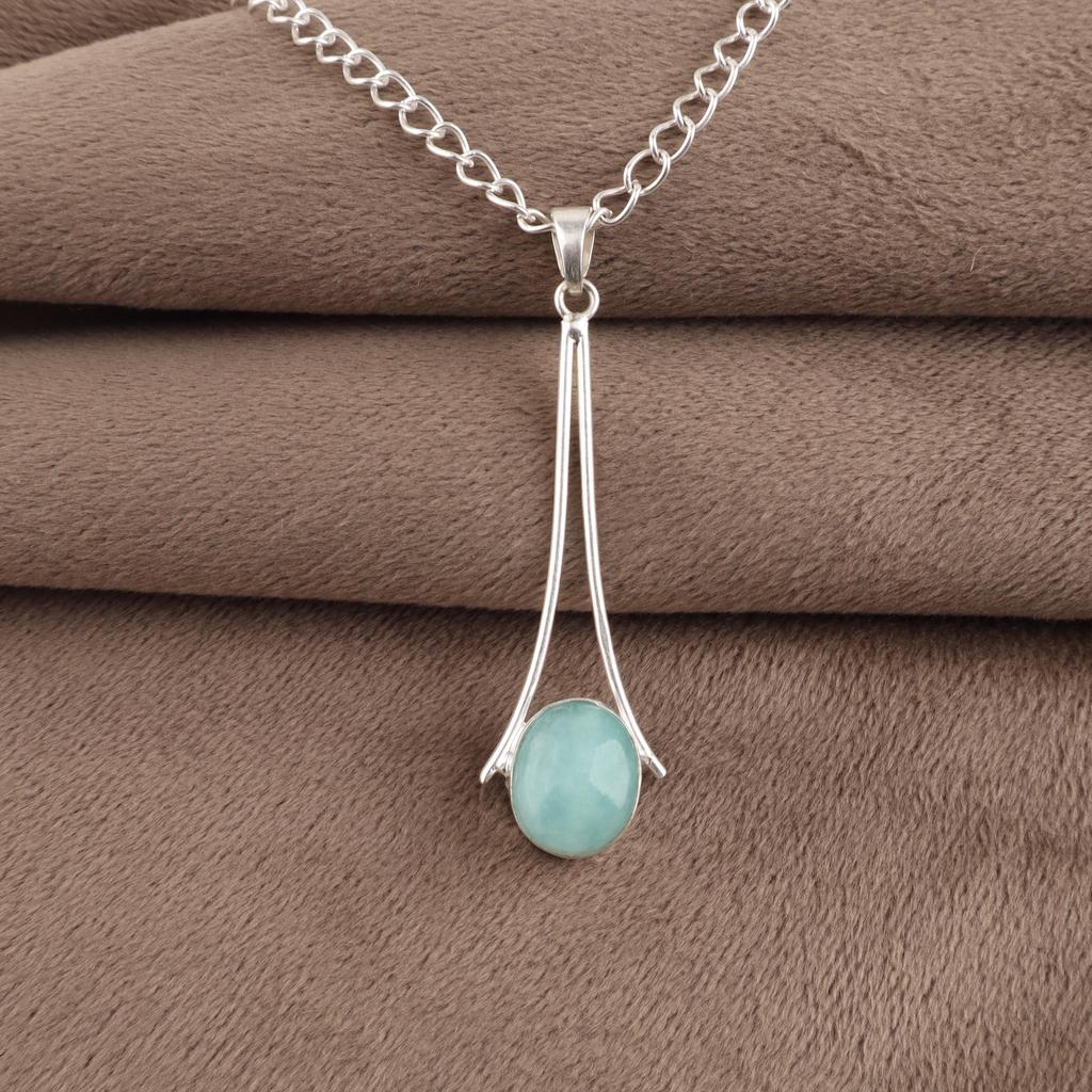 Natural Amazonite Gemstone 925 Sterling Silver Handmade Jewelry Designer Pendant 1.79" PP-69-28