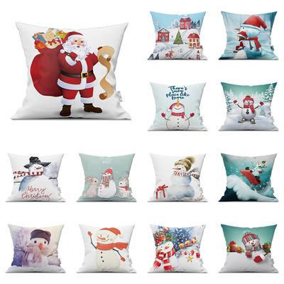 Niedlicher Cartoon Schneemann Weihnachtsmann gedrucktes Muster Kissenbezug für Zuhause Wohnzimmer Sofa Schlafzimmer Dekoration Kissenbezug