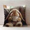 1Pc Rabbit Animal Single-sided Printed Throw Pillow Sofa Cover Drinking Coffee On the Sofa