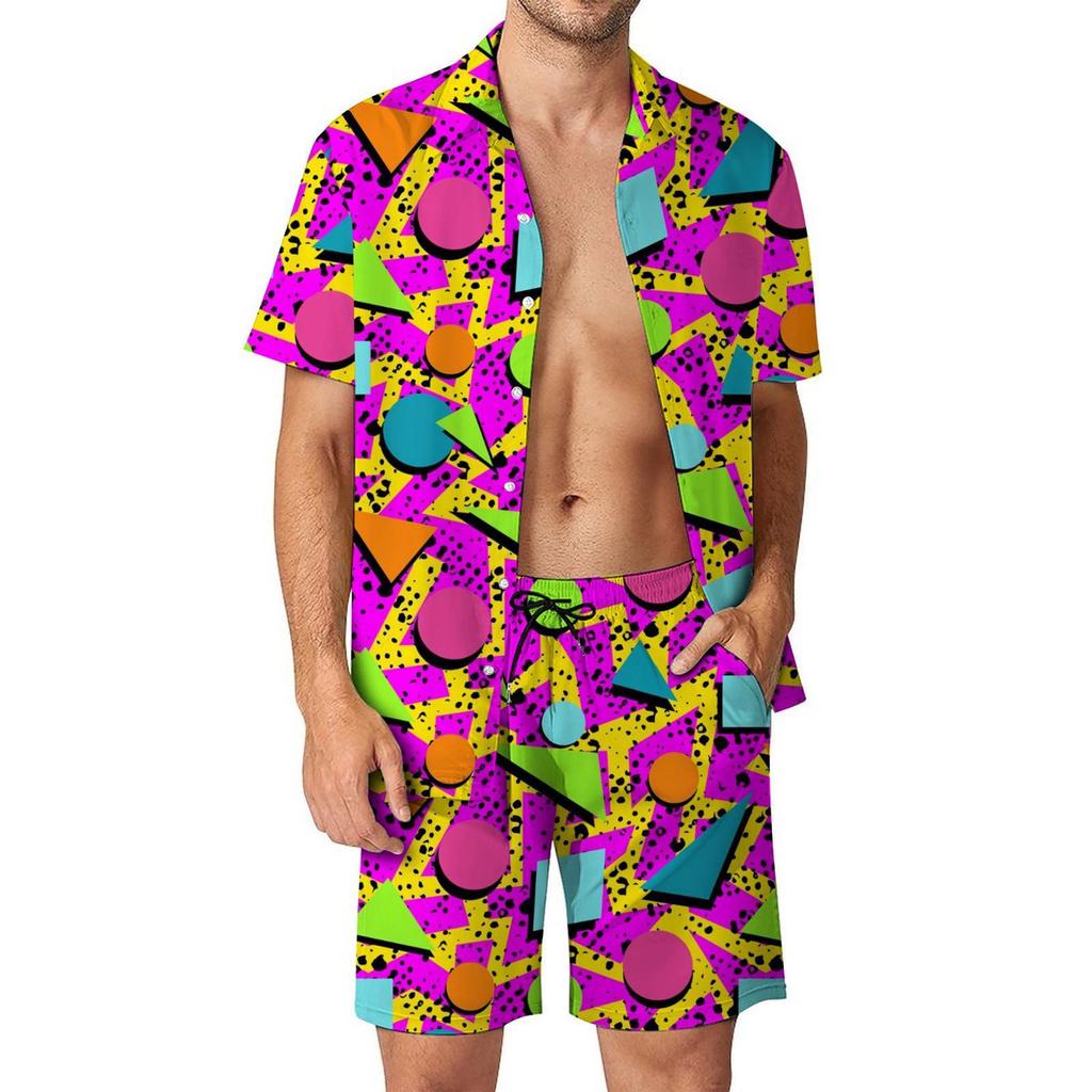 Herren Casual Locker Hemd Set Hawaiianische Küste 3D Digitaldruck Strand Kurzarm