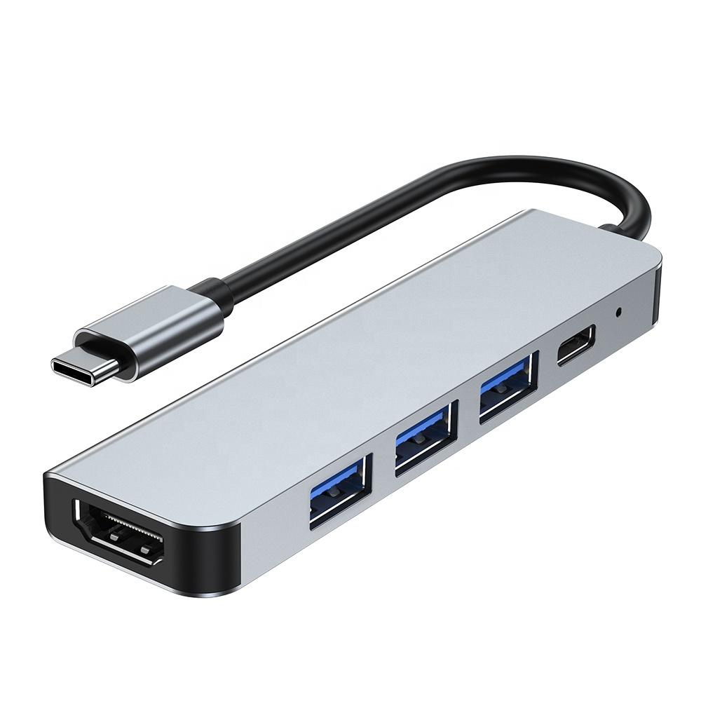 

5 in 1 USB C To 4K HDMI Hub with USB 3.0 and Type C PD Charging for MacBook Pro and Samsung Galaxy S9 S10 and More срібний