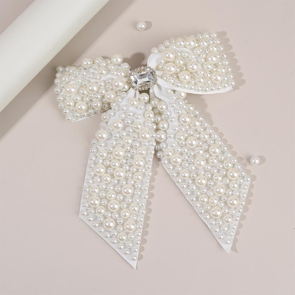 Korean Pearl Bow Hair Clip Elegant Ribbon Hairpin Sweet Rhinestone Handmade Barrette For Women Girls Kids Headdress Accessories