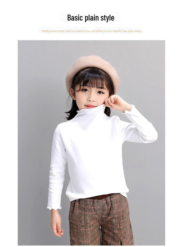 Girls' Long-Sleeve Ruffled T-Shirt with Half-High Collar - Black/White