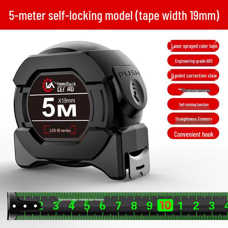 Black Gold Steel 5m Self-Locking Fluorescent Tape Measure – High Precision, Wear-Resistant, Drop-Proof, Widened & Thickened