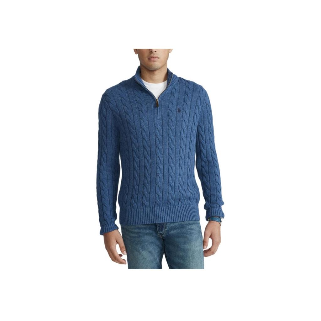 Polo Ralph Lauren FW23 Pulover Tricotat cu Mânecă Lungă și Fermoar Scurt cu Logo Pony Brodat Bărbați pulover Albastru MNPOSWE16820504-400